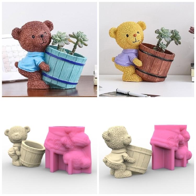 Bear Flowerpot Silicone Molds Plaster Concrete Storage Jar Making Molds Decors