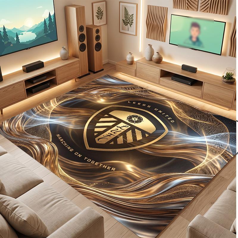 Tappeto in Velluto di Cristallo con Stampa del Leeds United Football, Comodo Assorbente d'Acqua Antiscivolo Tappeto per Pavimenti Interni