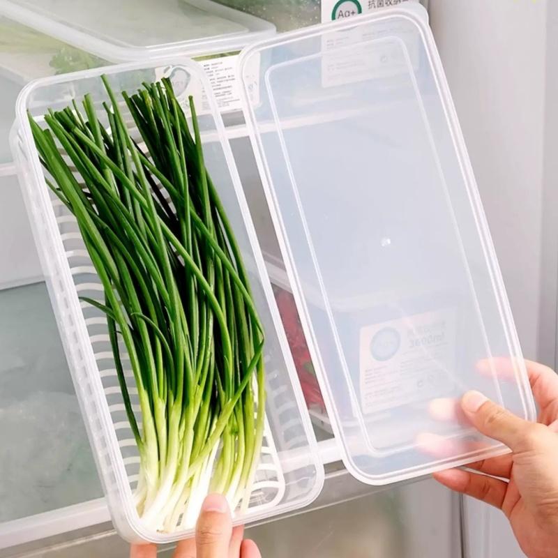 Refrigerator Organizer Fridge Storage Box Fresh Vegetable Scallions Boxes Drain Basket Food Storage Containers Kitchen Organizer