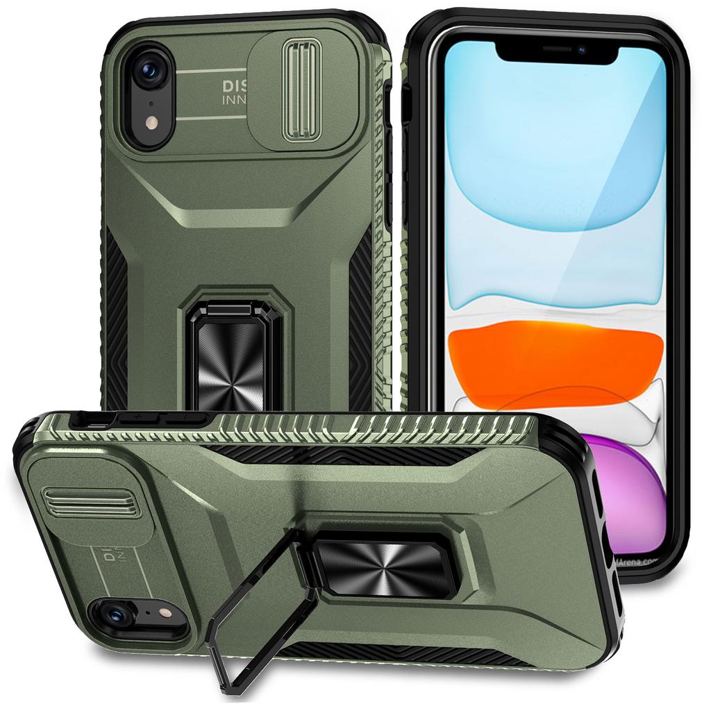 For iPhone XR Case TPU+PC Ring Kickstand Phone Cover Support Magnetic Car Mount -  Black