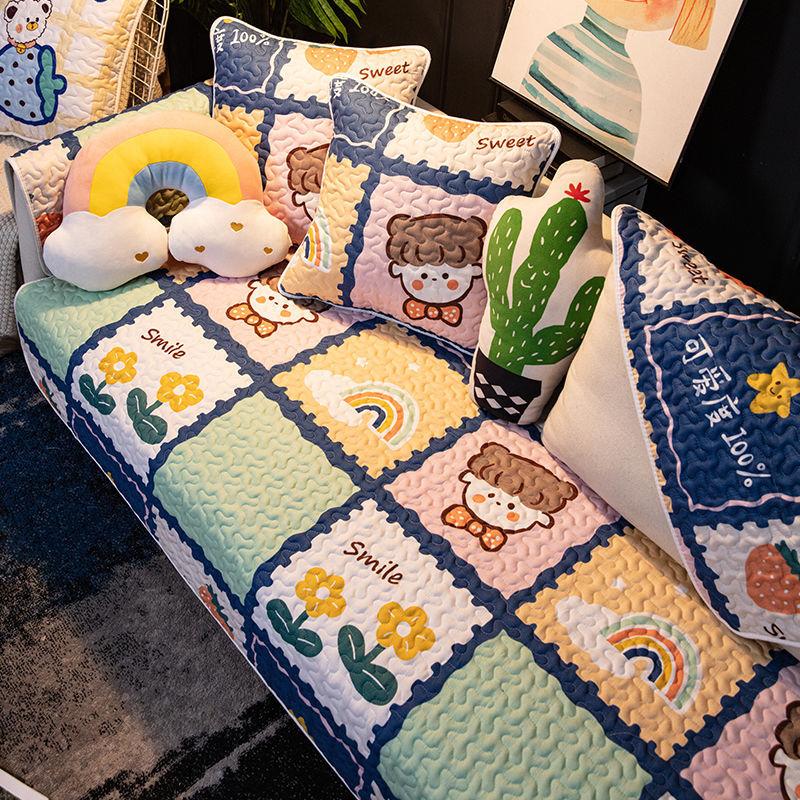 All Cotton Sofa Cushion, All-Season Universal Fabric, Pure Cotton Anti Slip, Nordic Minimalist, Noble Princess Backrest, Towel Cover, Cartoon Cute