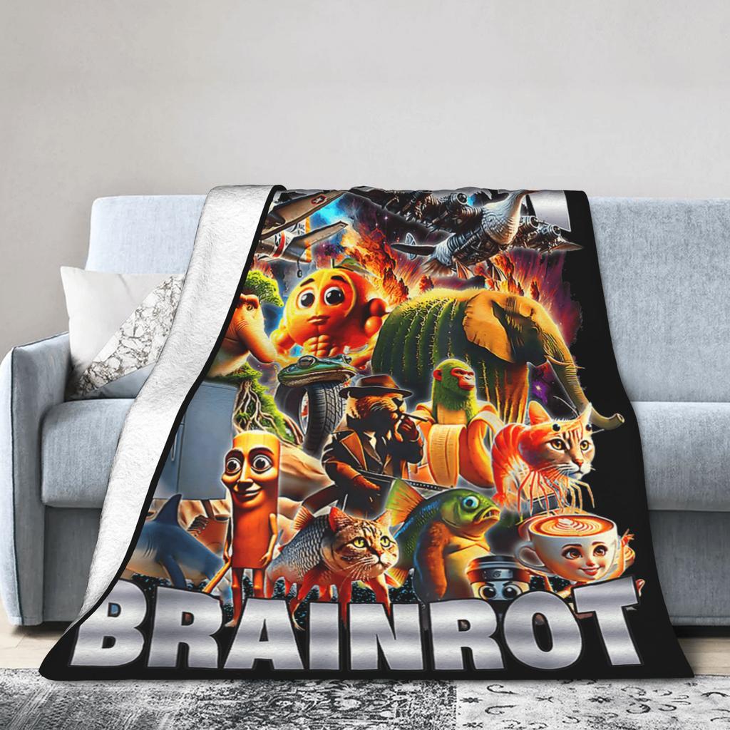 Warm Soft Blanket Funny Italian Brainrot Memes Compilation Bedding Throws Flannel Bedspread For Couch Chair Sofa Bed Bed Cover