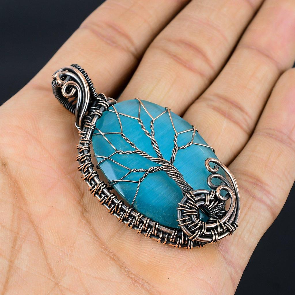 Tree Of  Life Monalisa Pendant, 999 Copper Wire Wrapped Pendant Handmade Gemstone Jewelry, Gifts For Wife Brand New Pendant