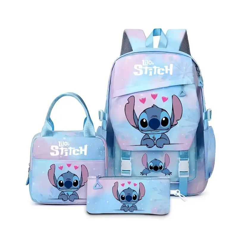 3 Stück Lilo Stitch Angel Rucksack Kinder Jungen Mädchen Schultasche Brottasche Federmäppchen