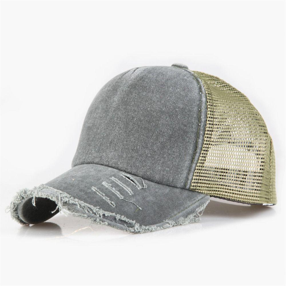 Washed Cotton Baseball Cap Adjustable Mesh Trucker Hat Retro Net Fishing Cap  For Man Women