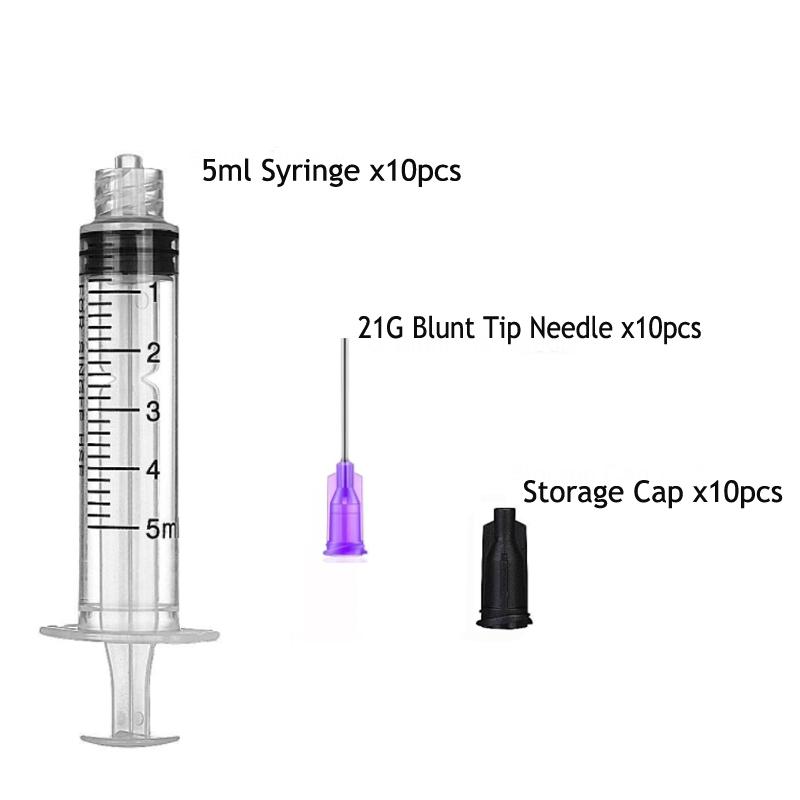 30Pack 5ml Syringes Set 1.5 Inches 14G-27G Blunt Tip Needle with Storage Caps for Refilling and Measuring Liquids Oil