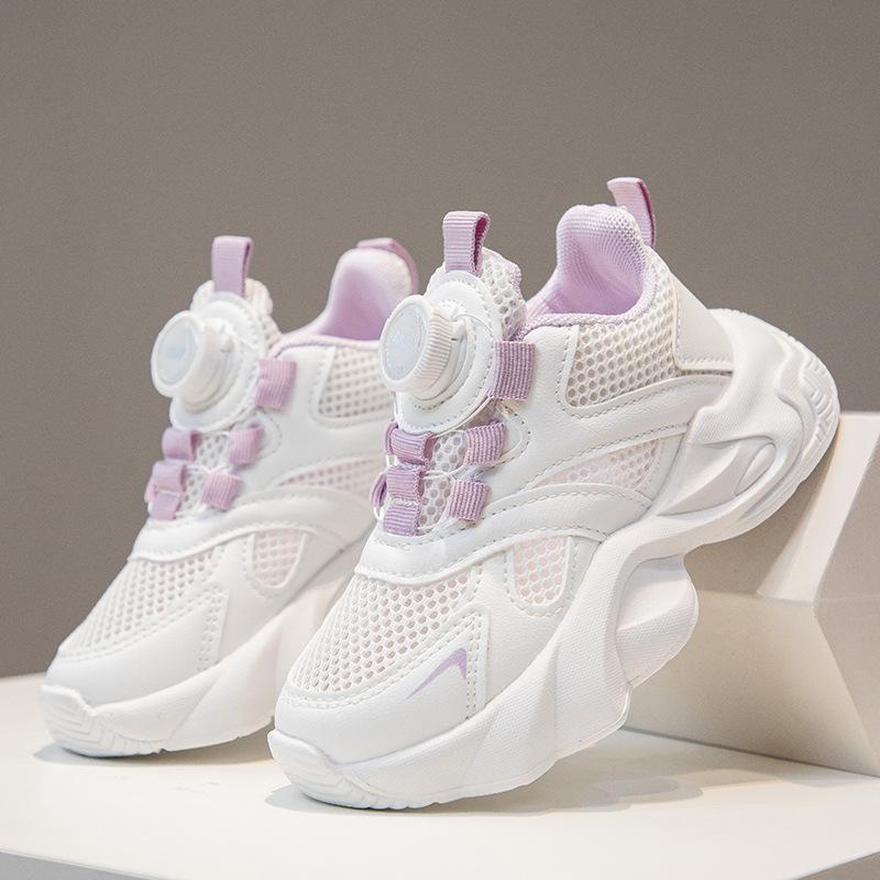 Girls' Sports Shoes Single Mesh Lightweight Running Shoes Hollow Breathable Soft Sole White Shoes Fashionable Casual Shoes