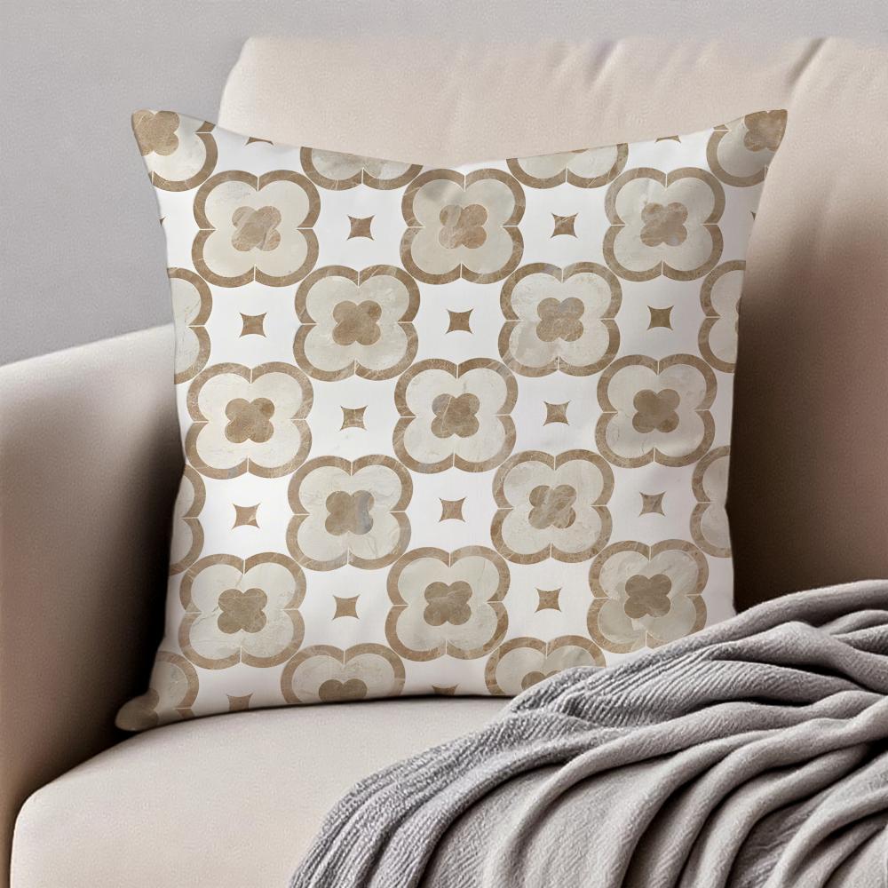 Retro Geometric mosaic tiles Cushion Cover Pillowcase Antidustmite Invisible Zipper Short Plush Sofa Cushion