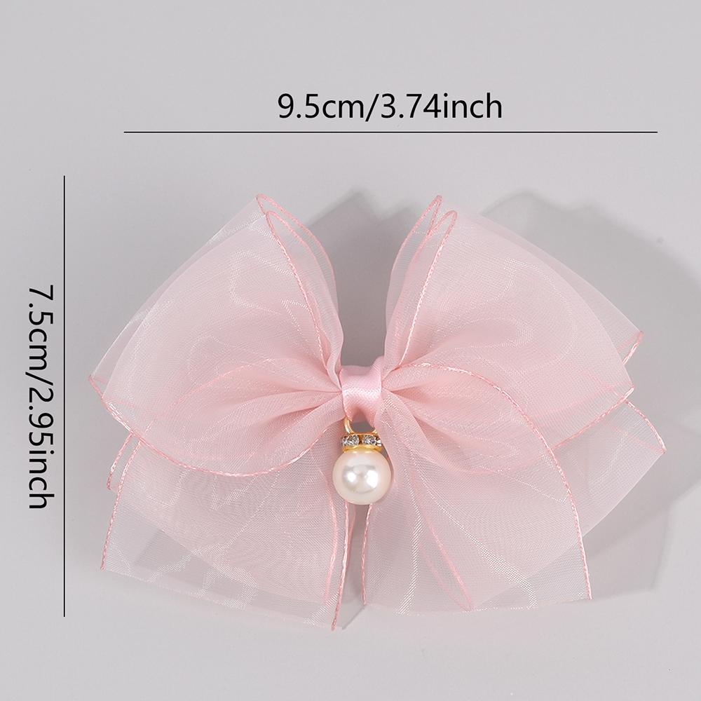 2Pcs Multi-layer Bow Hair Clips For Girls Chiffon Solid Hairpins Cute Pearls Pendant Barrette Kids Headwear Hair Accessories
