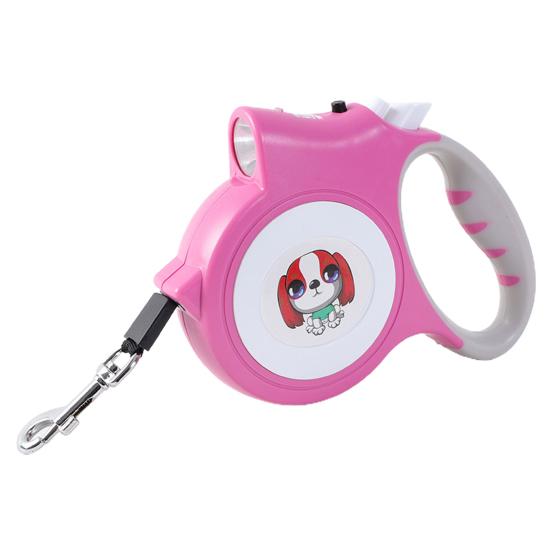 Guinzaglio per animali domestici auto-avvolgente da 5 m con manico antiscivolo, torcia a LED e motivo cartone animato, guinzaglio da passeggio per animali domestici, cuccioli e gatti, forniture per animali domestici