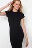 Women's Style Dress Emerald Green Short Sleeve Fitted Cotton Stretchy Midi Knitted Dress