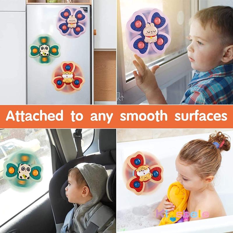 New Style 3 PCS Suction Cup Rotating Toys for Infant and Toddlers Fun Bath Toys with Spinning Suction Cups Fingertip Gyroscope