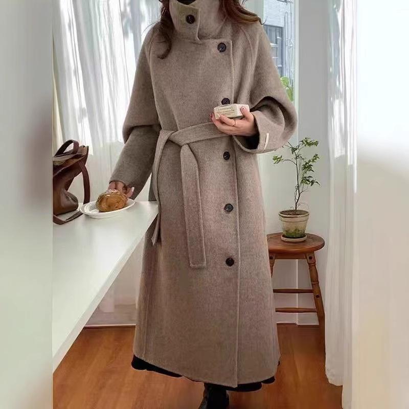 New Style Double-Faced Wool Coat with Stand Collar and Side Buttons - Autumn/Winter 2026 Collection