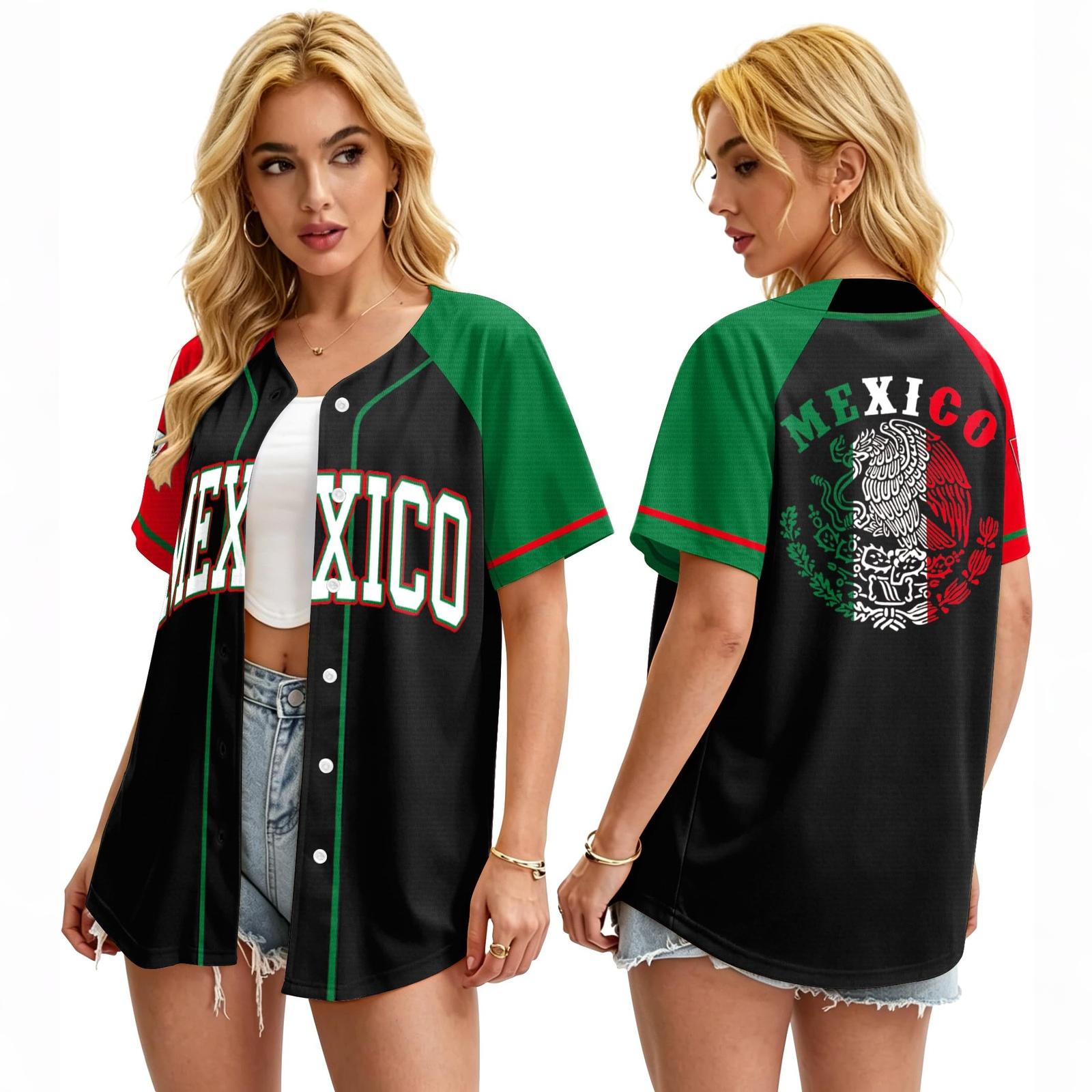

Women s Mexico Soccer Jersey Baseball Shirt Button Down Short Sleeve Lightweight Casual Top for Outdoor Sports and Daily Wear L