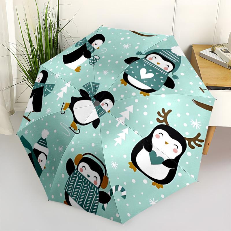 1pc Penguin Winter Scene Automatic Folding Umbrella - Portable Collapsible 8-Rib Umbrella for All Seasons yy251119159