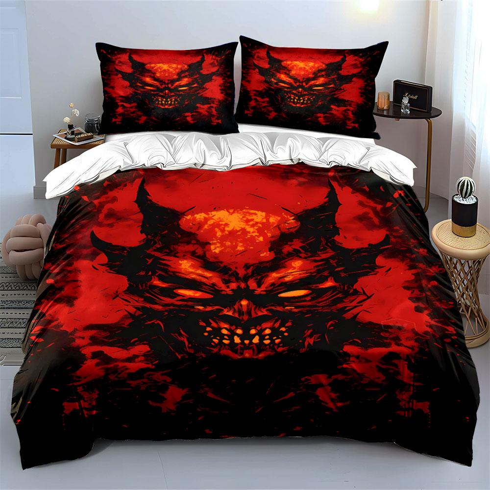 Fiery demon face motif. Bedding sets Duvet cover sets Duvet covers Pillowcases(1*Duvet Cover 2*Pillowcases without duvet insert)