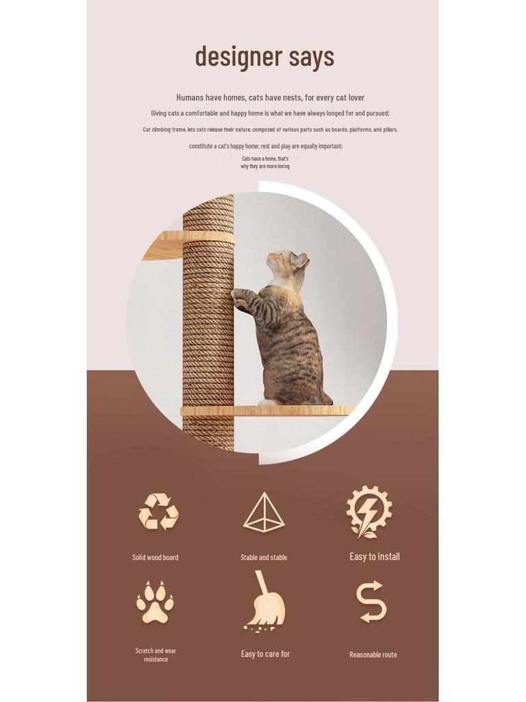 Boden-bis-Decke Katzenkratzbaum mit Raumkapsel & Kratzstamm, Massivholz, Vier Etagen, Katzenkletterspielzeug