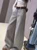 Women's Washed Grey Scratched Jeans - 2025 Autumn/Winter Collection: Slimming Loose Wide Leg Pants