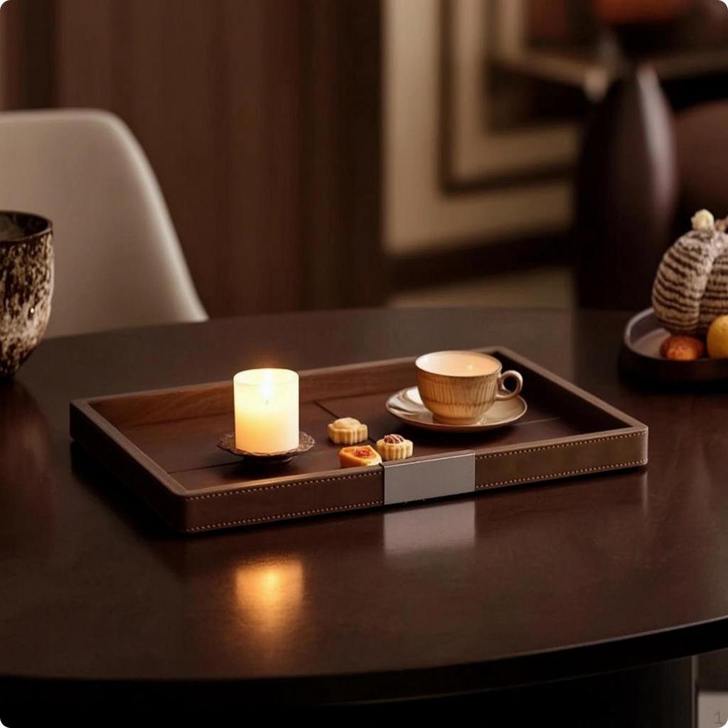Walnut Wood Tray Minimalist with Raised Rims Upscale Platter for Tea Service, Coffee Table