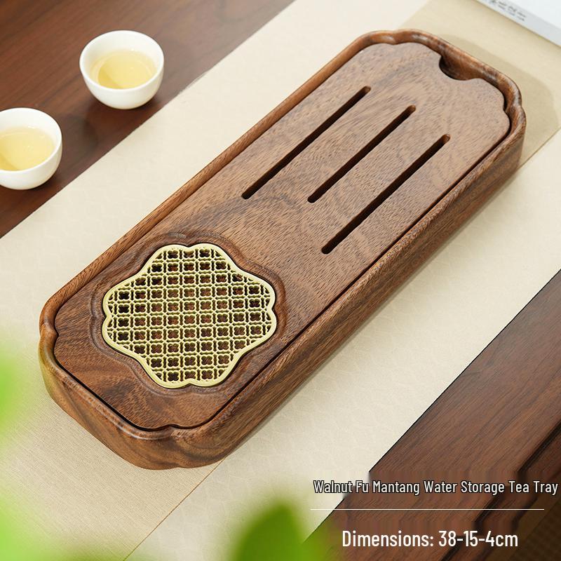 Walnut Chinese Style Solid Wood Tea Tray for Gongfu Tea Ceremony - Compact Water Storage for Home or Office Use