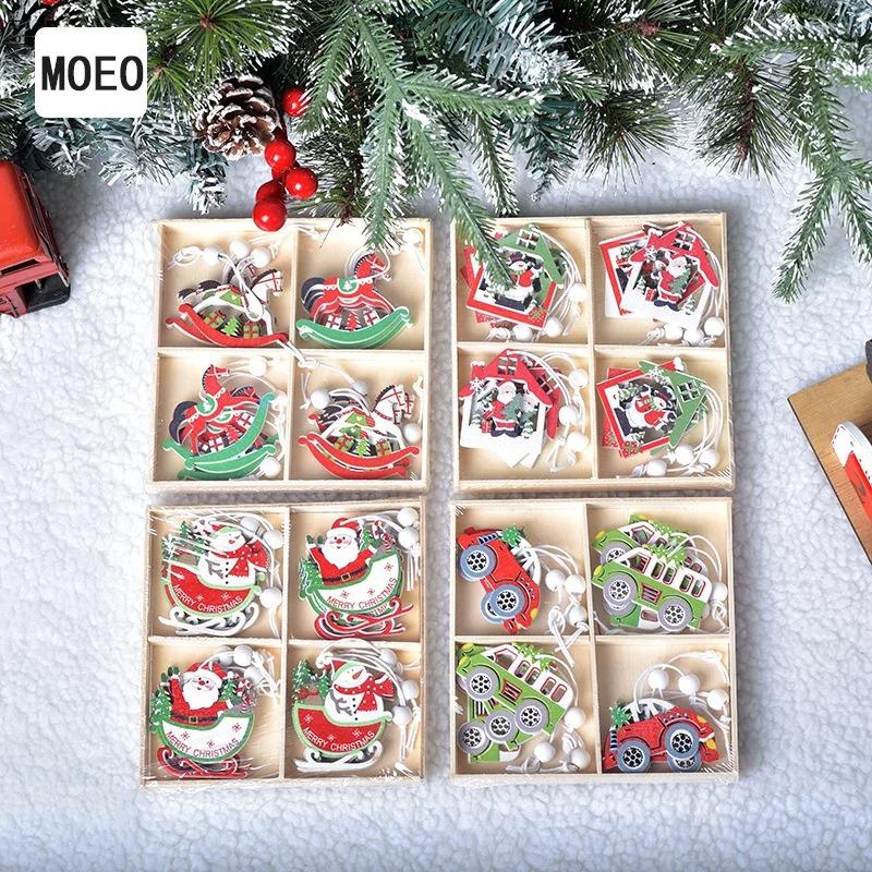 Gift Window Scene Decorations  Christmas Decorations Wooden Painted Pendants Christmas Tree Ornaments Boxed