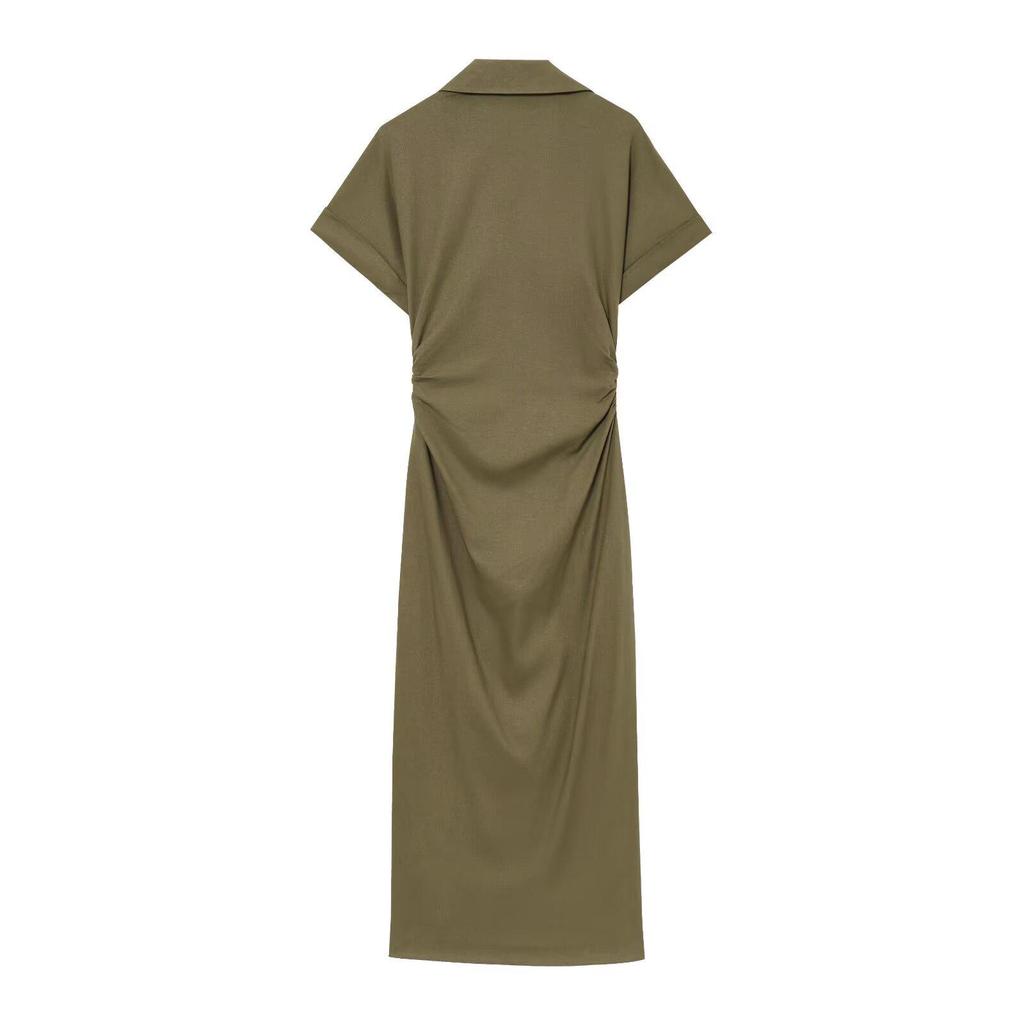 Women's Summer 2025 Linen Blend Slim Fit V-Neck Midi Dress