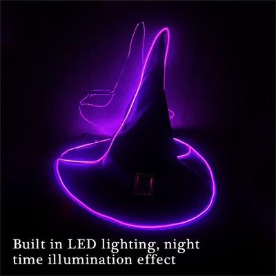 Black Polyester Witch Hat LED Light For Nighttime Celebrations Photo Props