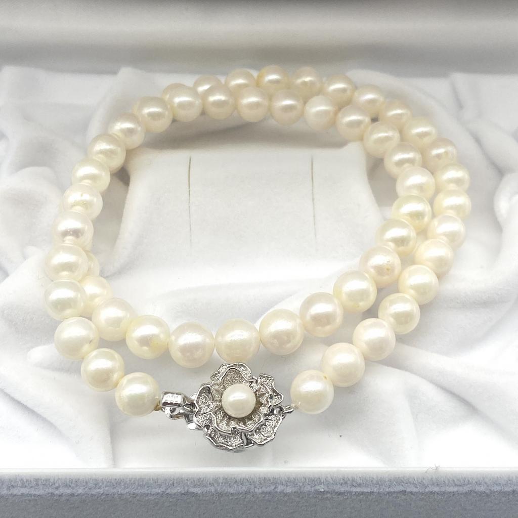 Akoya Pearl Necklace Genuine Jewelry Luster Approx. 41cm / 7.0mm–7.5mm / 32.5g Silver Clasps