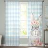 Easter Blue Plaid Rabbit Flower Tulle Curtains For Living Room Bedroom Voile Sheer Curtain Window Home Decor Drapes