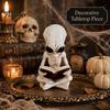 Resin Book Reading Figurines Alien Cross Legged Skeleton Figurine, Sci-Fi Gothic Detailed Bone Crafts Halloween Ornament, Collection Statue