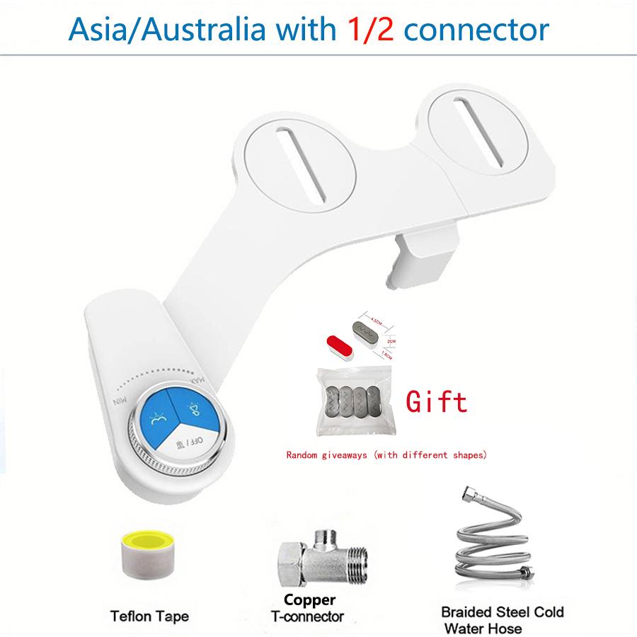 Non-Electric Bidet Toilet Attachment - Dual Nozzle with Adjustable Pressure for Feminine & Posterior Wash