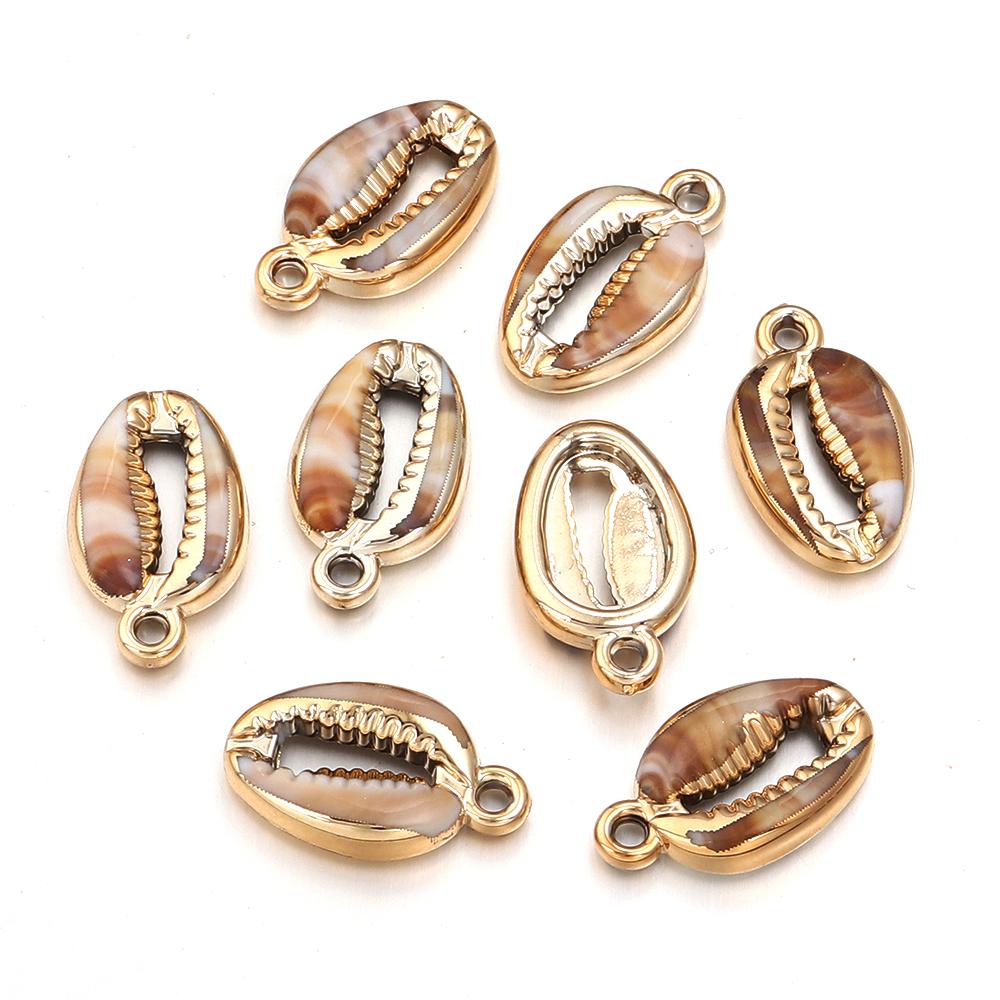5-10pcs/lot Shell Shaped Acrylic Pendant Gold Plated Conch Scallop Charms Beads For DIY Fashion Keychain Necklace Accessories