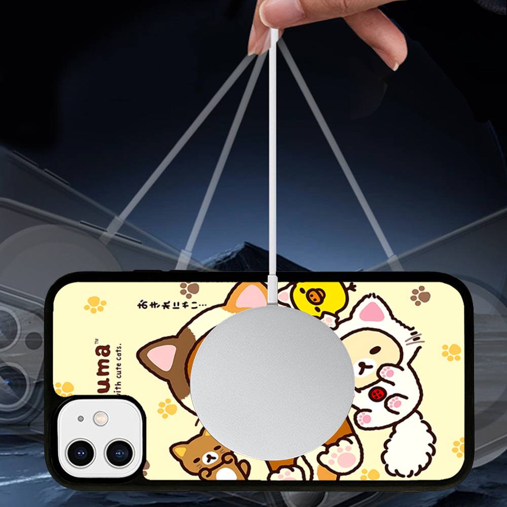 Cute Rilakkuma Bear Phone Case Magnetic Case For IPhone 16 14 13 12 11 15 Pro Max Plus For Magsafe Wireless Charge Cover
