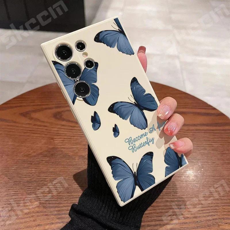 Retro Butterfly Silicone Phone Case For Samsung Galaxy S24 Ultra S23 Plus S22 S20 FE A73 A72 A71 A55 A54 A51 A50 A35 A15 Cover