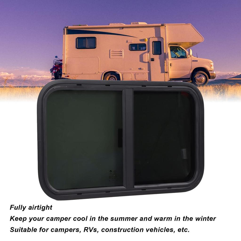 RV Window Round Corner Vertical or Horizontal Sliding RV Tempered Fully Airtight RV Emergency Window with Insect for Trailer Camper Structures