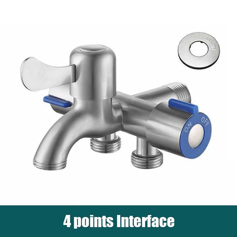 Stainless Steel Multi-Function Washing Machine Faucet 1 In 3 Out Diverter Valve Three-Way Control Home Kitchen Bathroom