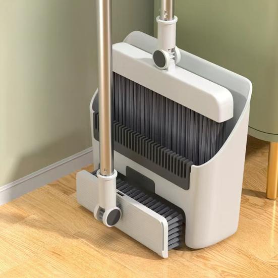 Broom with Dustpan Combo Set 3-in-1 Cleaning Tool Adjustable Long Handle Self-Cleaning Dustpan Teeth Indoor Outdoor Push Broom Dustpan Set
