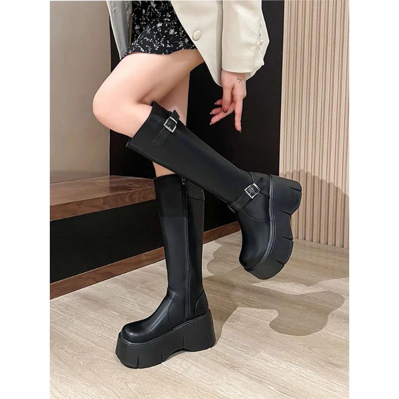Versatile British Style Thick Soled Long Boots for Women  New Autumn Height Increasing and Slimming Knight Boots