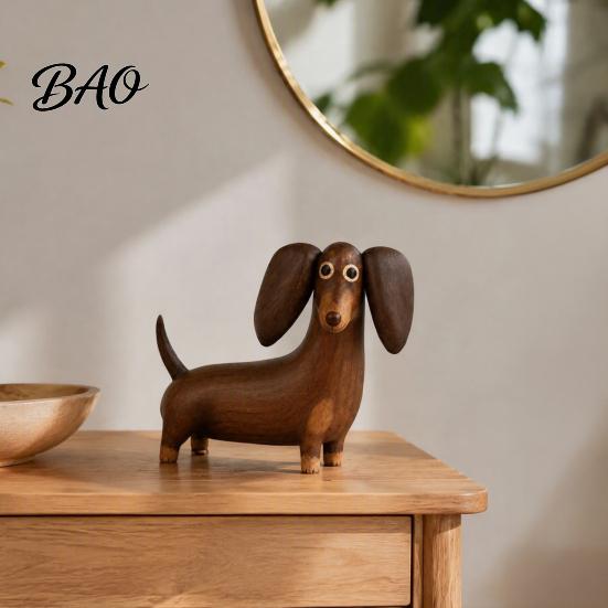 Artigianato Semplice con Texture Legno, Statuetta Cane Bassotto Retrò, Statuina Cucciolo Carino, Ornamento Minimalista per Scrivania, Regali Unici per Inaugurazione Casa Decorativi