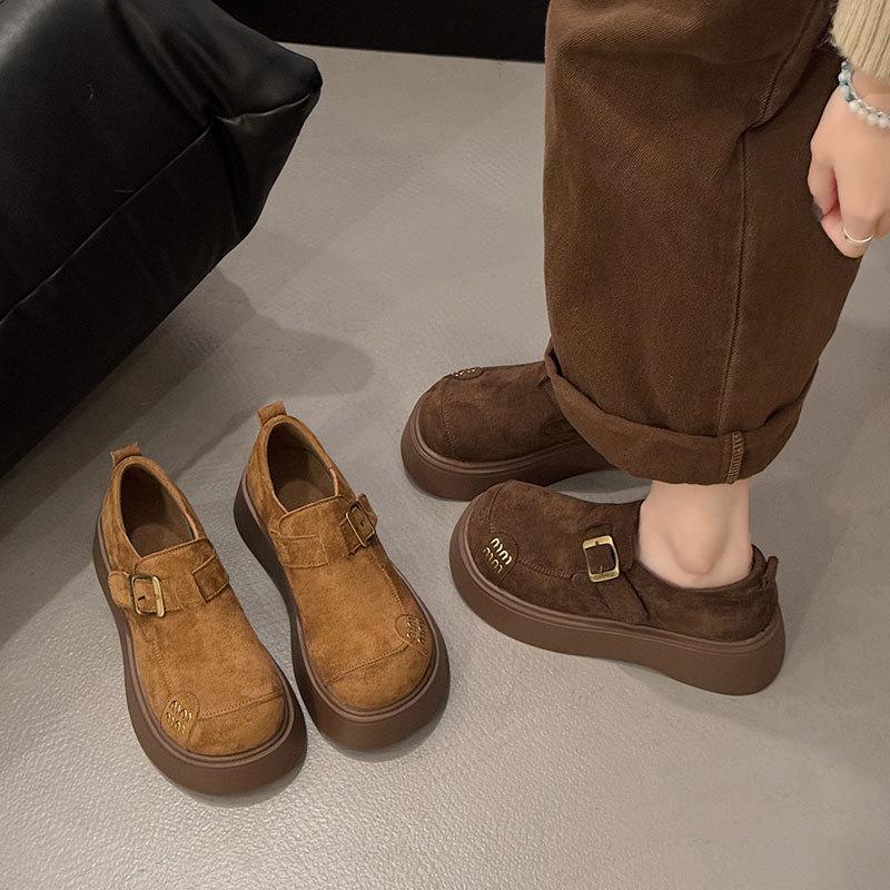 Muffin Thick-soled All-inclusive Women's Shoes Autumn New Small Height-increasing Leather Single Shoes