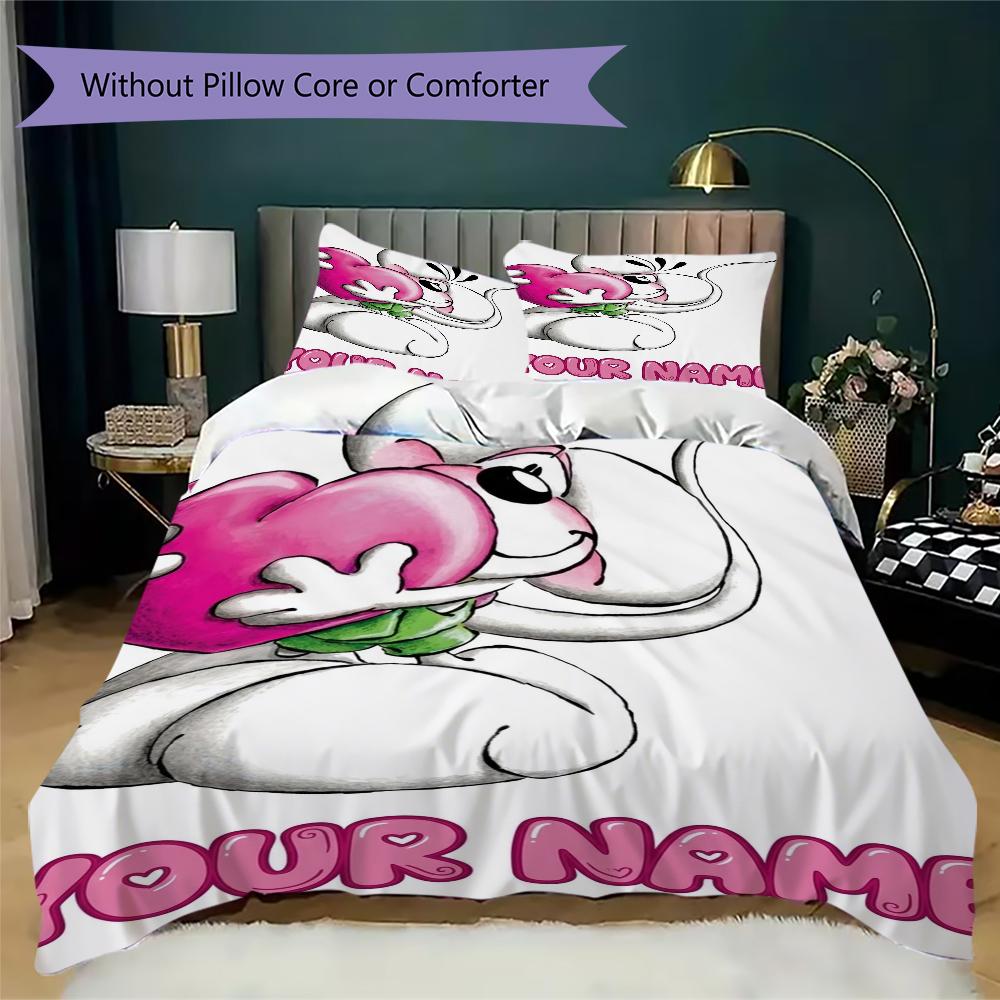 Custom Name Diddl Pattern Bedding Uilt Set Uilt Cover Pillowcase Home Decoration Birthday Gift (1*duvet Cover+2*pillowcase Without Core)