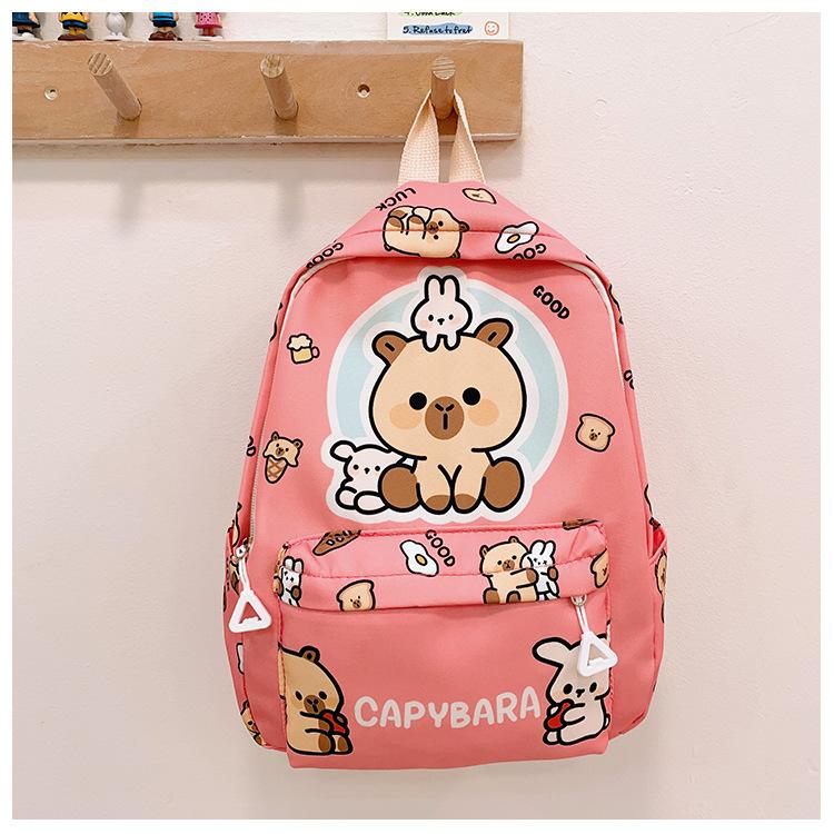 

School BagsNew children s bag Kapibara cartoon cute child backpack large capacity school bag рожевий