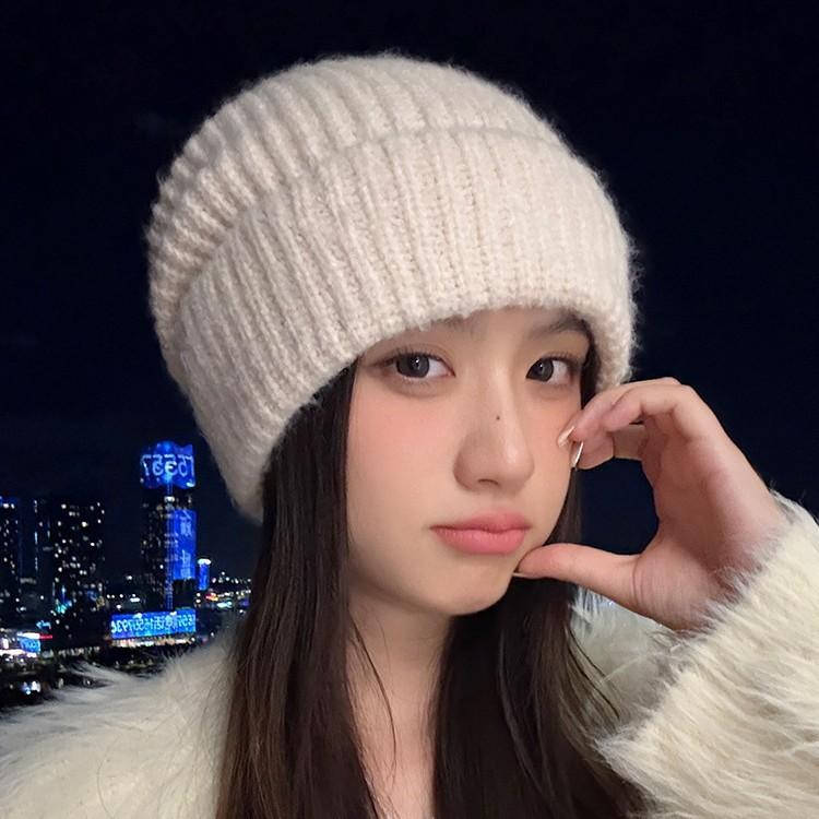 Wool Hat Women's Autumn and Winter Loose Warm Stacking Hat Knitted Ear Protection Hat