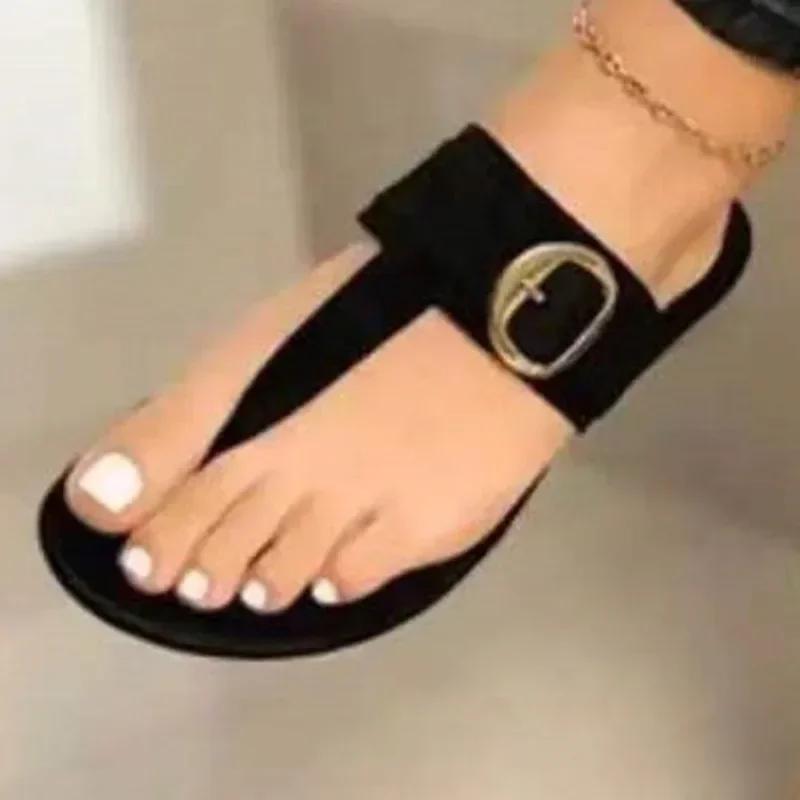 Women's Shoes 2024 Fashion Summer Women's Slippers Solid Color Flip-Toe Buckle Open Toe Low Heel Beach Women's Zapatos Mujer