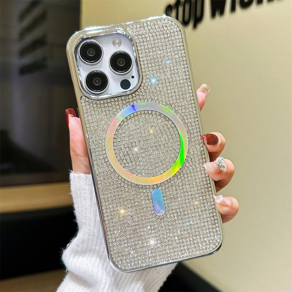 Luxury Plating Magnetic Diamond Glitter Bling Case for iPhone 17 16 14 11 12 13 15 Pro Max Rhinestones For Magsafe Charge Cover