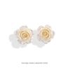 Vintage Off-White Camellia Stud Earrings: Romantic French Style Flower Ear Clips