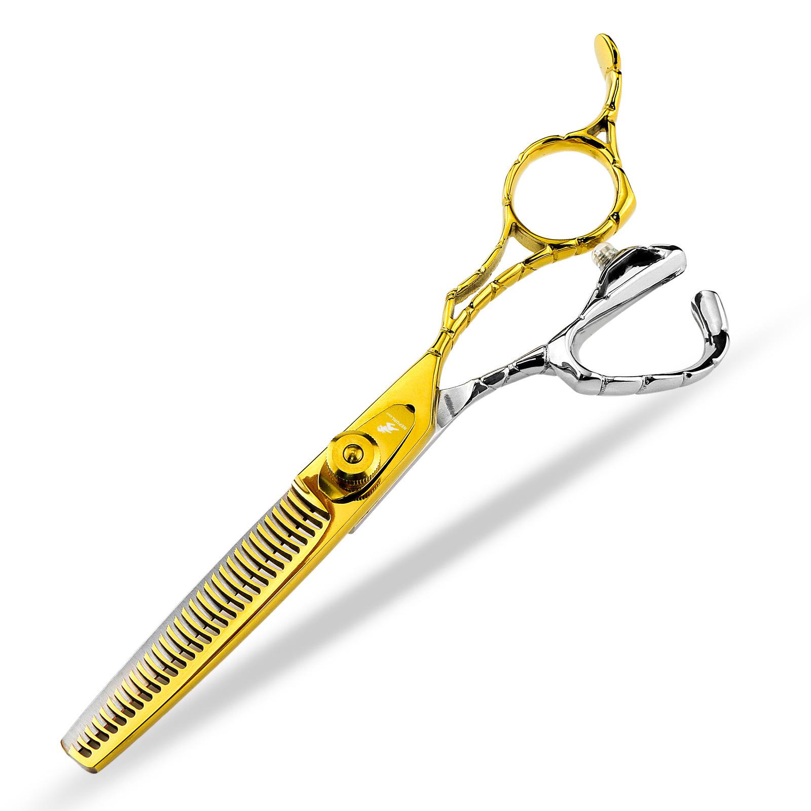 

6.0 Inch Bright Gold Notched Handle Neptune Beauty Hair Scissors, Hair Scissors Tooth Scissors, Thin 6.0inch dental scissors cdm