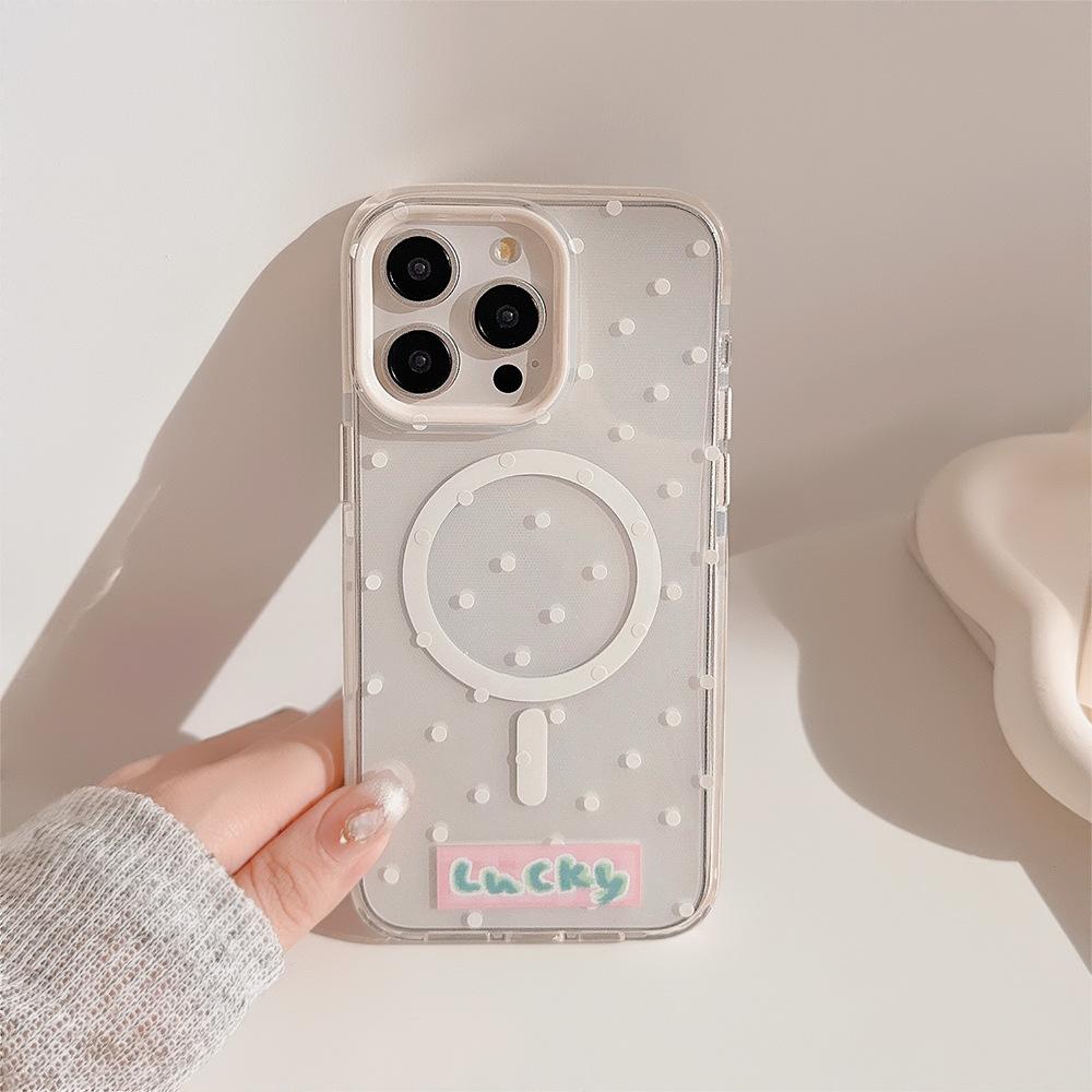 

Polka Dot Bear Magnetic Snap Holder 15Promax Transparent IPhone Case 16 Applicable To 13 Anti Fall 12 Cute 11 12pro max (6.7)
