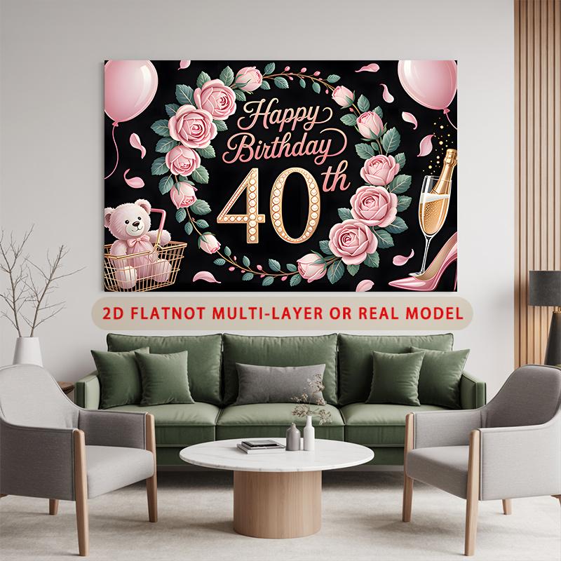 Party Backdrop Birthday Pink 40Th Photo Booth Background Wall Decor