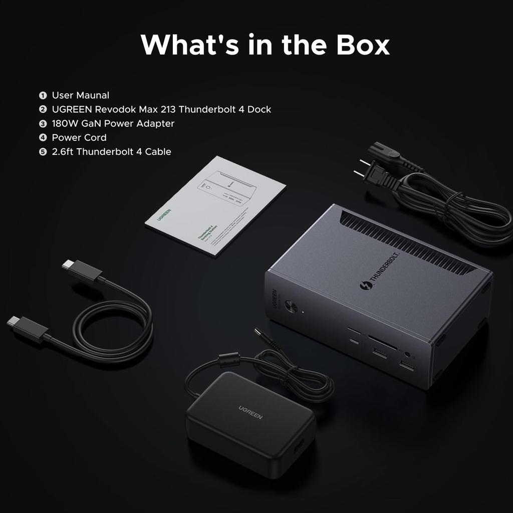 Ugreen Stazione di Docking Revodok Max 213 Thunderbolt 4 con Dati a 40 Gbps Estensione Doppio Display Uscita Singola PD 90W Scheda USB Porte USB per Windows e